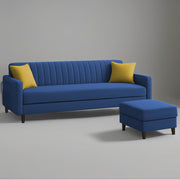 Casaliving Premium Conva Fabric 4 Seater L Shape Sofa Set 4 Seater Modern Sofa Set & Interchangeable Ottoman for Living Room (Blue Color Fabric)