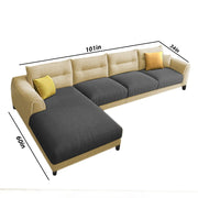 Hazer 6 Seater Sofa Set for Living Room (Cream Black Fabric) Left Side Sofa