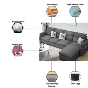 Andon 6 Seater L Shape Sofa Set for Living Room (Black Grey Fabric) Left Side Sofa