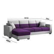 Aden LHS 6 Seater L Shape Sofa Set with 2 Puffy for Living Room (Purple Grey Colour Fabric) Premium Fabric Sofa Set for Living Room