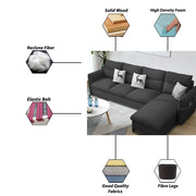 Andon 6 Seater L Shape Sofa Set for Living Room (Black Grey Fabric) Left Side Sofa