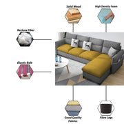 Andon 6 Seater L Shape Sofa Set for Living Room (Yellow Grey Fabric) Left Side Sofa