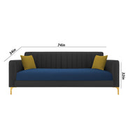 Casaliving Fenton 3 Seater Sofa Set for Living Room (Black Blue Colour) Premium Fabric Sofa