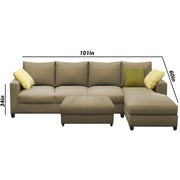 Rihan 8 Seater L Shape Sofa Set with Ottoman for Living Room (Cream Fabric) Right Side Sofa