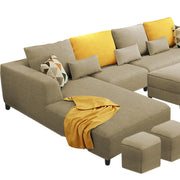 Minta LHS 8 Seater L Shape Sofa Set with Ottoman & 2 Puffy for Living Room (Green Fabric)
