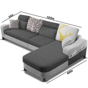Amanda RHS 6 Seater L Shape,Sofa Set for Living Room (Black Grey Fabric)