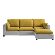 Amberlin 4 Seater Interchangeable L Shape Sofa with Ottoman for Living Room (Yellow Grey)
