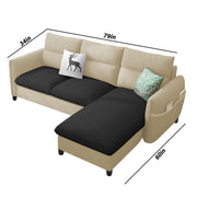 Andon 4 Seater L Shape Sofa Set for Living Room (Cream Black Fabric) Right Side Sofa