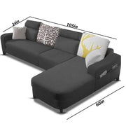 Amanda RHS 6 Seater L Shape,Sofa Set for Living Room (Black Fabric)