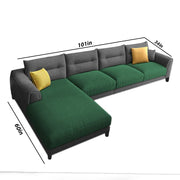 Hazer 6 Seater Sofa Set for Living Room (Black Green Fabric) Left Side Sofa
