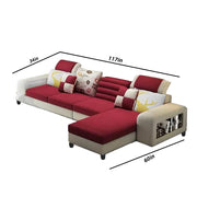 Samra 5 Seater L Shape Sofa Set for Living Room (Maroon Grey Fabric) Right Side