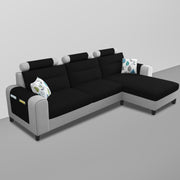 Lanorome RHS 4 Seater L Shape Sofa Set for Living Room- (Black Grey) Premium Fabric Sofa