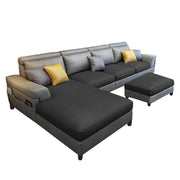 Blakey 6 Seater L Shape Sofa with Ottoman for Living Room (Black Grey Fabric) Left Side
