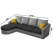 Shrank Round Lounger L Shape 6 Seater Sofa Set for Living Room (Black Grey) Fabric Sofa | LHS