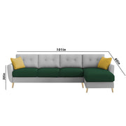 Lizel RHS 6 Seater L Shape Sofa Set with Center Table for Living Room (Green Grey Fabric) Premium Velvet Fabric Sofa