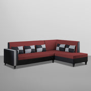 Nordy RHS 6 Seater L Shape Sofa Set for Living Room (Maroon Black Colour) Premium Fabric Sofa Set