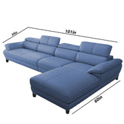 Amok 6 Seater L Shape Sofa Set for Living Room (Blue Leathertte) Right Side