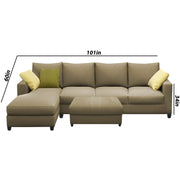 Rihan 8 Seater L Shape Sofa Set with Ottoman for Living Room (Cream Fabric) Left Side Sofa