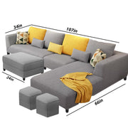 Minta LHS 8 Seater L Shape Sofa Set with Ottoman & 2 Puffy for Living Room (Green Fabric)