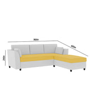 Blustin RHS 4 Seater L Shape Sofa Set for Living Room (Yellow Grey Fabric) Premium Fabric Sofa