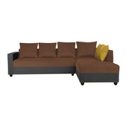 Rio 6 Seater L Shape Sofa for Living Room | Color - Black Brown Fabric| Right Side Sofa