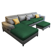 Blakey 6 Seater L Shape Sofa with Ottoman for Living Room (Green Grey Fabric) Left Side