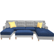 Casaliving Mallan RHS 8 Seater L Shape Sofa Set with Ottoman for Living Room (Blue Grey Fabric)