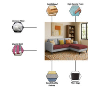 Grayon 3 Seater L Shape Convertible Sofa Set for Living Room, 3 Seater & Ottoman Modular Sectional Couch for Small Space (Grey Dark Grey Colour) Fabric