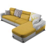 Amanda RHS 6 Seater L Shape,Sofa Set for Living Room (Yellow Grey Fabric)