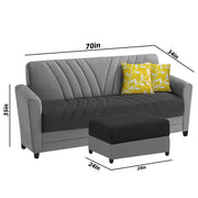 Francis 3 Seater Sofa Set with Ottoman for Living Room (Black Grey) Fabric