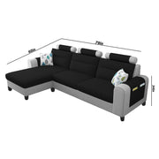 Lanorome LHS 4 Seater L Shape Sofa Set for Living Room- (Black Grey) Premium Fabric Sofa