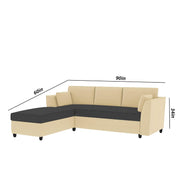 Blustin LHS 4 Seater L Shape Sofa Set for Living Room (Cream Black Fabric) Premium Fabric Sofa
