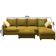Rihan 8 Seater L Shape Sofa Set with Ottoman for Living Room (Yellow Fabric) Right Side Sofa