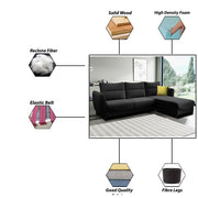 Stella LHS 4 Seater L Shape Sofa Set for Living Room (Black) Premium Velvet Fabric Sofa