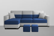 Aden LHS 4 Seater L Shape Sofa Set with 2 Puffy for Living Room (Blue Grey Colour Fabric) Premium Fabric Sofa Set for Living Room