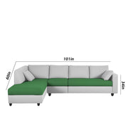 Dorian LHS 6 Seater L Shape Sofa Set for Living Room (Green Grey Fabric) Premium Fabric Sofa