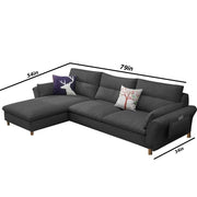 Hudson 4 Seater L Shape Sofa Set for Living Room (Black Fabric) Left Side