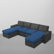 Rone 6 Seater L-Shaped & U-Shaped Sofas Set for Living Room – (Black Blue Colour Fabric) Premium Comfort Sofa