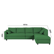 Dorian RHS 6 Seater L Shape Sofa Set for Living Room (Green Fabric) Premium Fabric Sofa