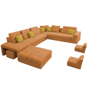 Casaling Urban Modern U-Shaped Sectional Sofa Set with Storage | 9 Seater Sofa Couch with Ottoman | Wooden Frame | Premium Colour Fabric | for Living Room & Guest Hall in (Black Colour)