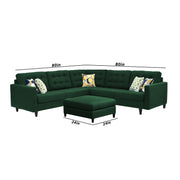 Adonway 6 Seater L Shape Sofa Set with Center Table for Living Room (Green Fabric) Premium Fabric Sofa