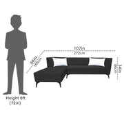 Casaliving Cassidy LHS 6 Seater L Shape Sofa Set for Living Room (Black Colour) Premium Fabric Sofa