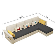 Ventos RHS 6 Seater L Shape Sofa Set for Living Room (Cream Black) Premium Velvet Fabric