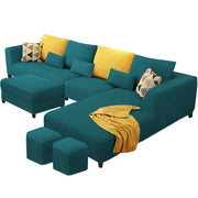 Minta LHS 8 Seater L Shape Sofa Set with Ottoman & 2 Puffy for Living Room (Green Fabric)