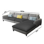 Francis 6 Seater Sofa Set for Living Room (Black Grey Fabric) Right Side Sofa
