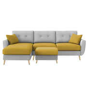 Lizel LHS 4 Seater L Shape Sofa Set with Center Table for Living Room (Yellow Grey Fabric) Premium Velvet Fabric Sofa