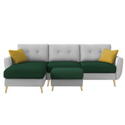 Lizel LHS 4 Seater L Shape Sofa Set with Center Table for Living Room (Green Grey Fabric) Premium Velvet Fabric Sofa