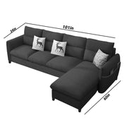 Andon 6 Seater L Shape Sofa Set for Living Room (Black Grey Fabric) Left Side Sofa