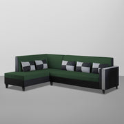 Nordy LHS 6 Seater L Shape Sofa Set for Living Room (Green Black Colour) Premium Fabric Sofa Set