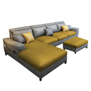 Blakey 6 Seater L Shape Sofa with Ottoman for Living Room (Yellow Grey Fabric) Left Side